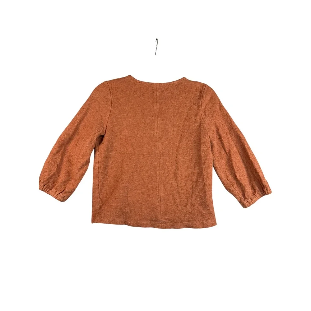 Madewell Womens Rust Orange Textured Slub Cotton V-Neck Puff Sleeve Top Small